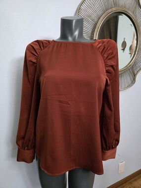 Banana Republic Rust Red Puff-Sleeve Blouse